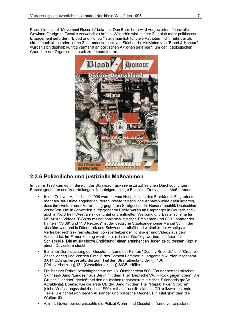 Seite 71 des Verfassungsschutzbericht 1998 Nordrhein-Westfalen