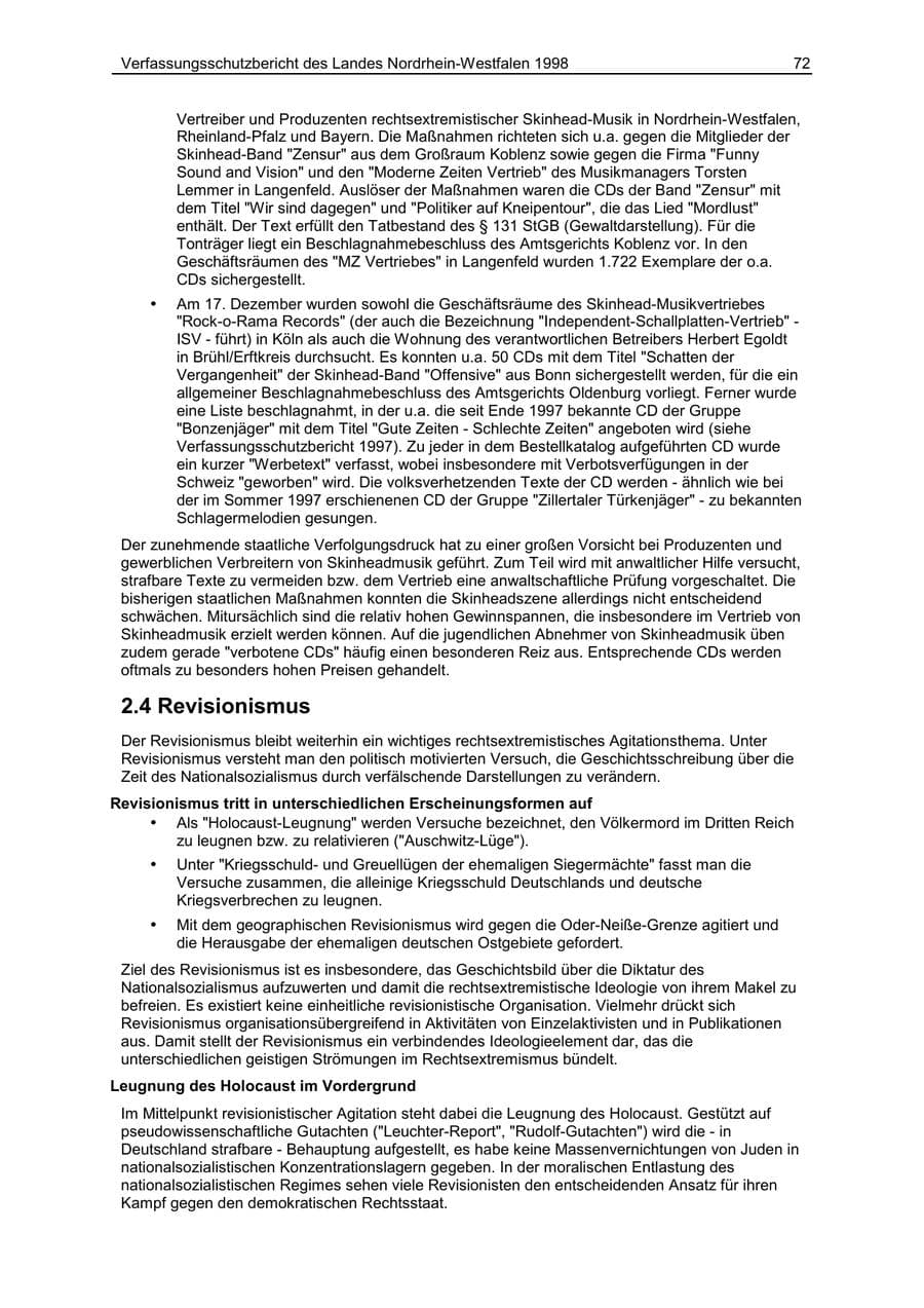 Seite 72 des Verfassungsschutzbericht 1998 Nordrhein-Westfalen