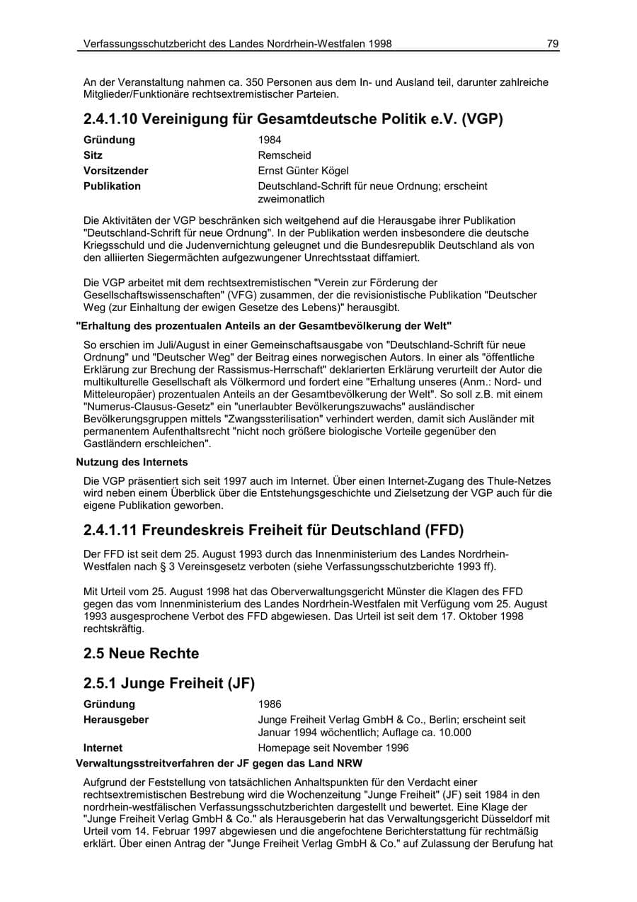 Seite 79 des Verfassungsschutzbericht 1998 Nordrhein-Westfalen