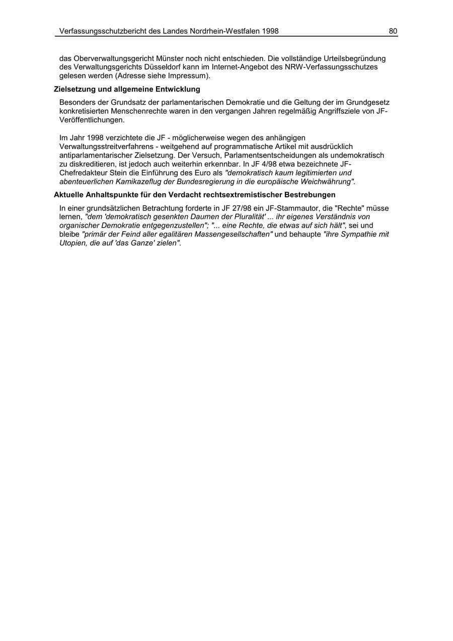 Seite 80 des Verfassungsschutzbericht 1998 Nordrhein-Westfalen