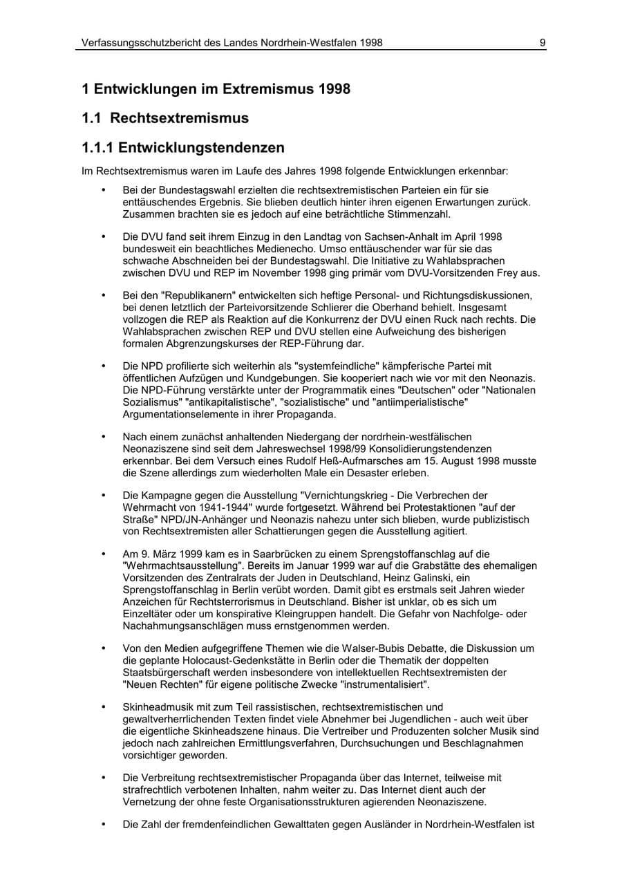 Seite 9 des Verfassungsschutzbericht 1998 Nordrhein-Westfalen