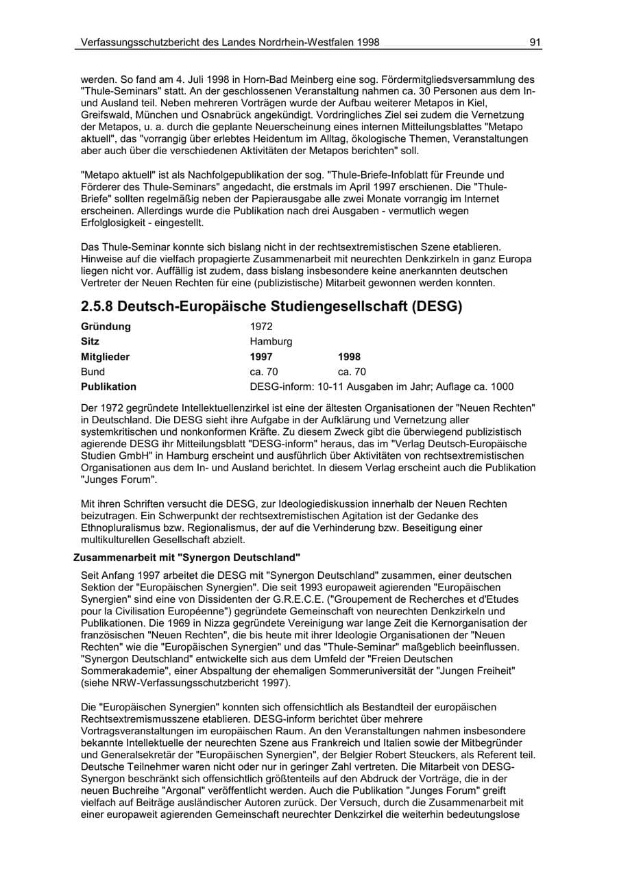 Seite 91 des Verfassungsschutzbericht 1998 Nordrhein-Westfalen