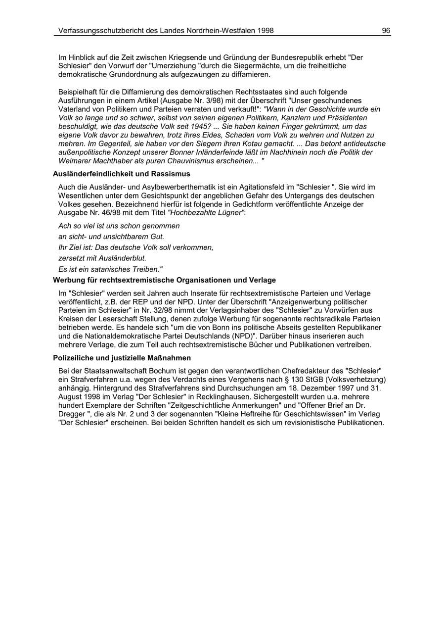 Seite 96 des Verfassungsschutzbericht 1998 Nordrhein-Westfalen