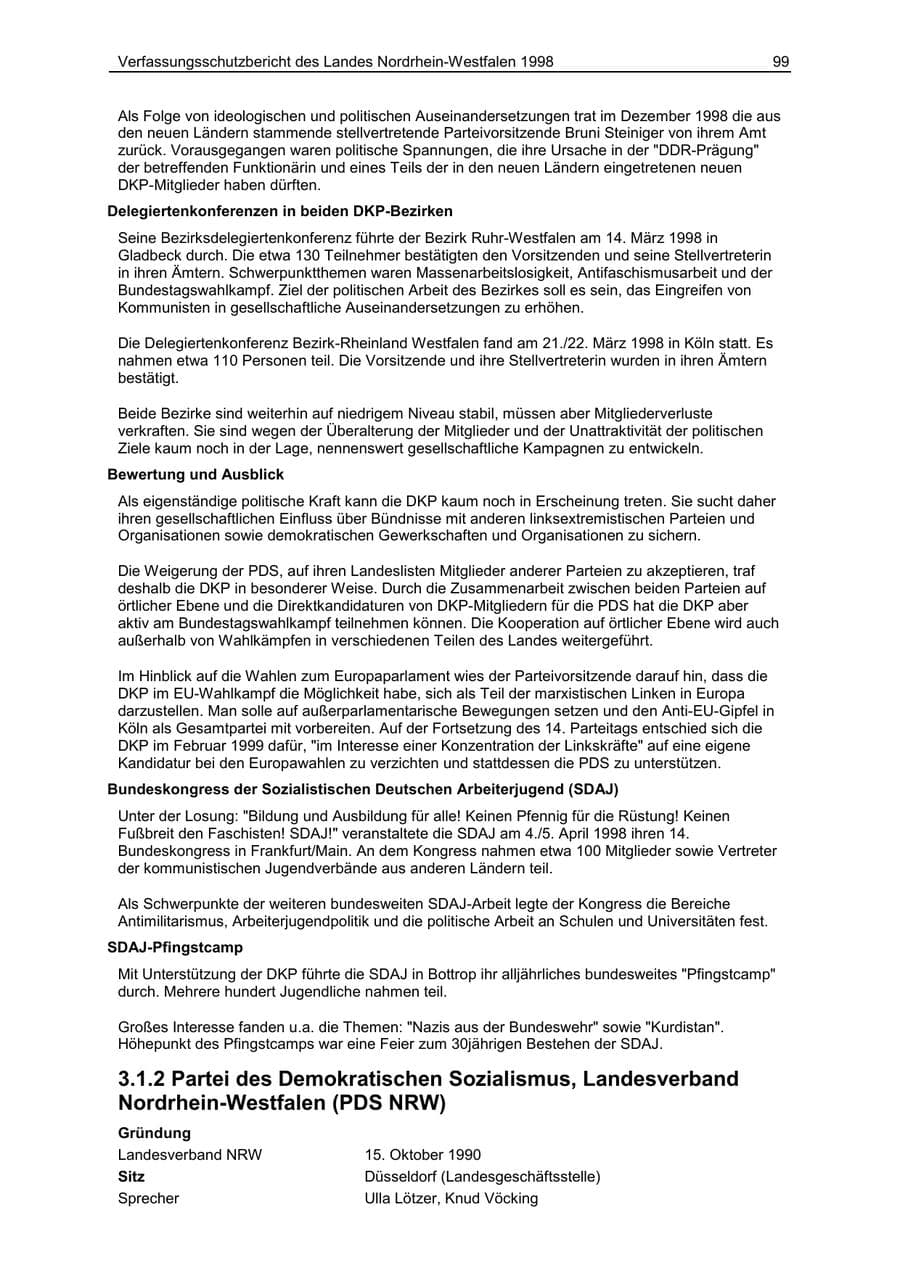 Seite 99 des Verfassungsschutzbericht 1998 Nordrhein-Westfalen
