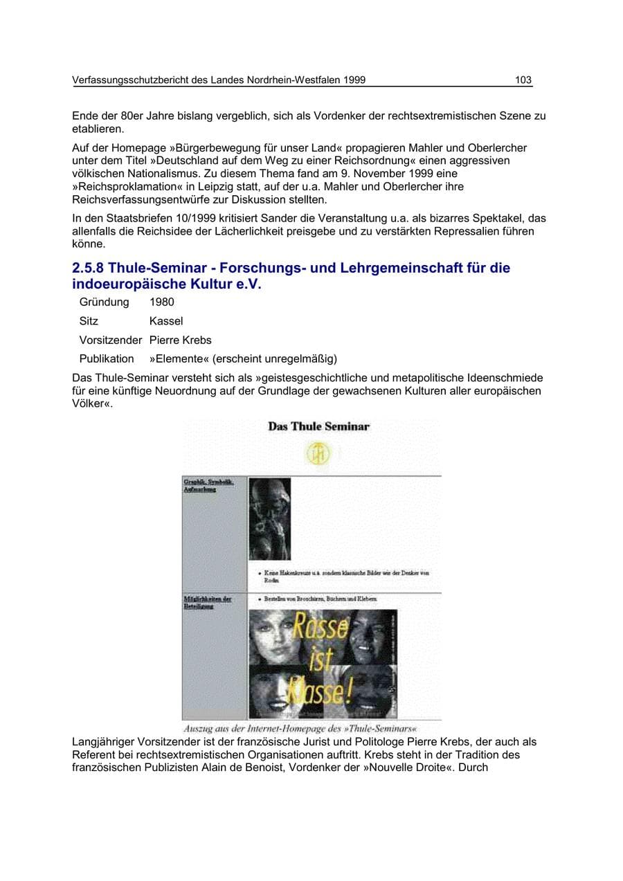 Seite 103 des Verfassungsschutzbericht 1999 Nordrhein-Westfalen