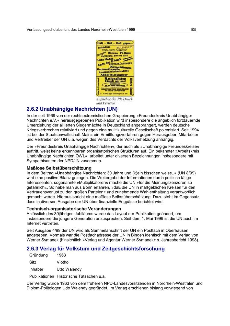 Seite 105 des Verfassungsschutzbericht 1999 Nordrhein-Westfalen