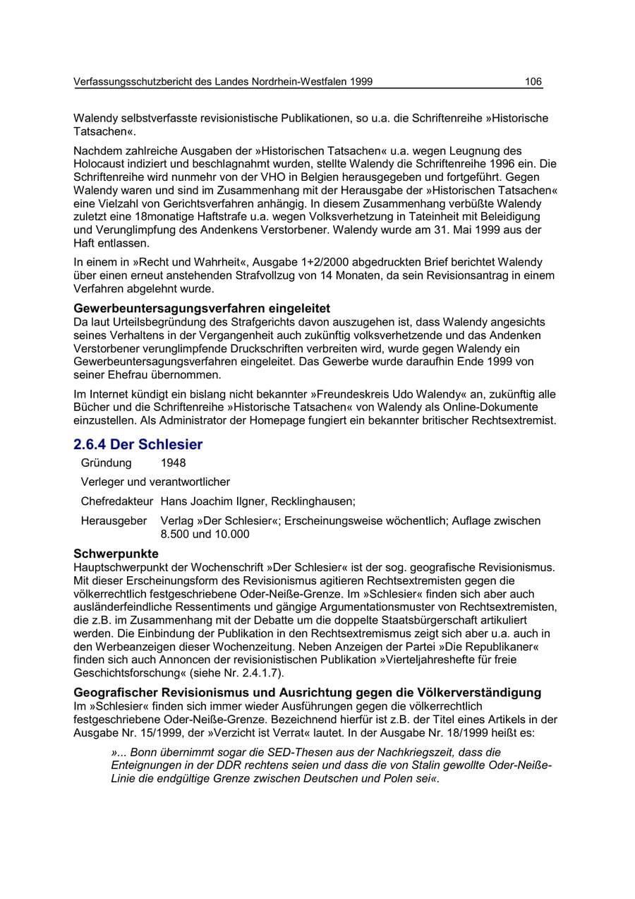 Seite 106 des Verfassungsschutzbericht 1999 Nordrhein-Westfalen