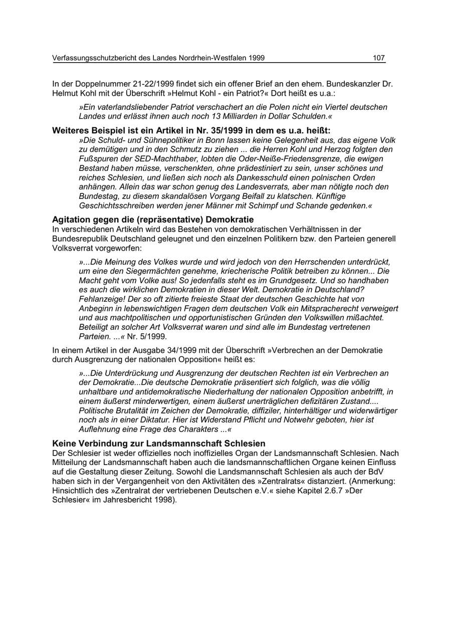 Seite 107 des Verfassungsschutzbericht 1999 Nordrhein-Westfalen