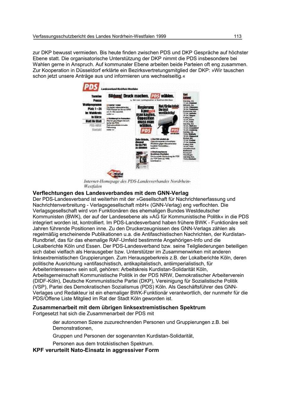 Seite 113 des Verfassungsschutzbericht 1999 Nordrhein-Westfalen