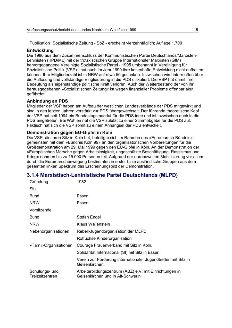 Seite 115 des Verfassungsschutzbericht 1999 Nordrhein-Westfalen