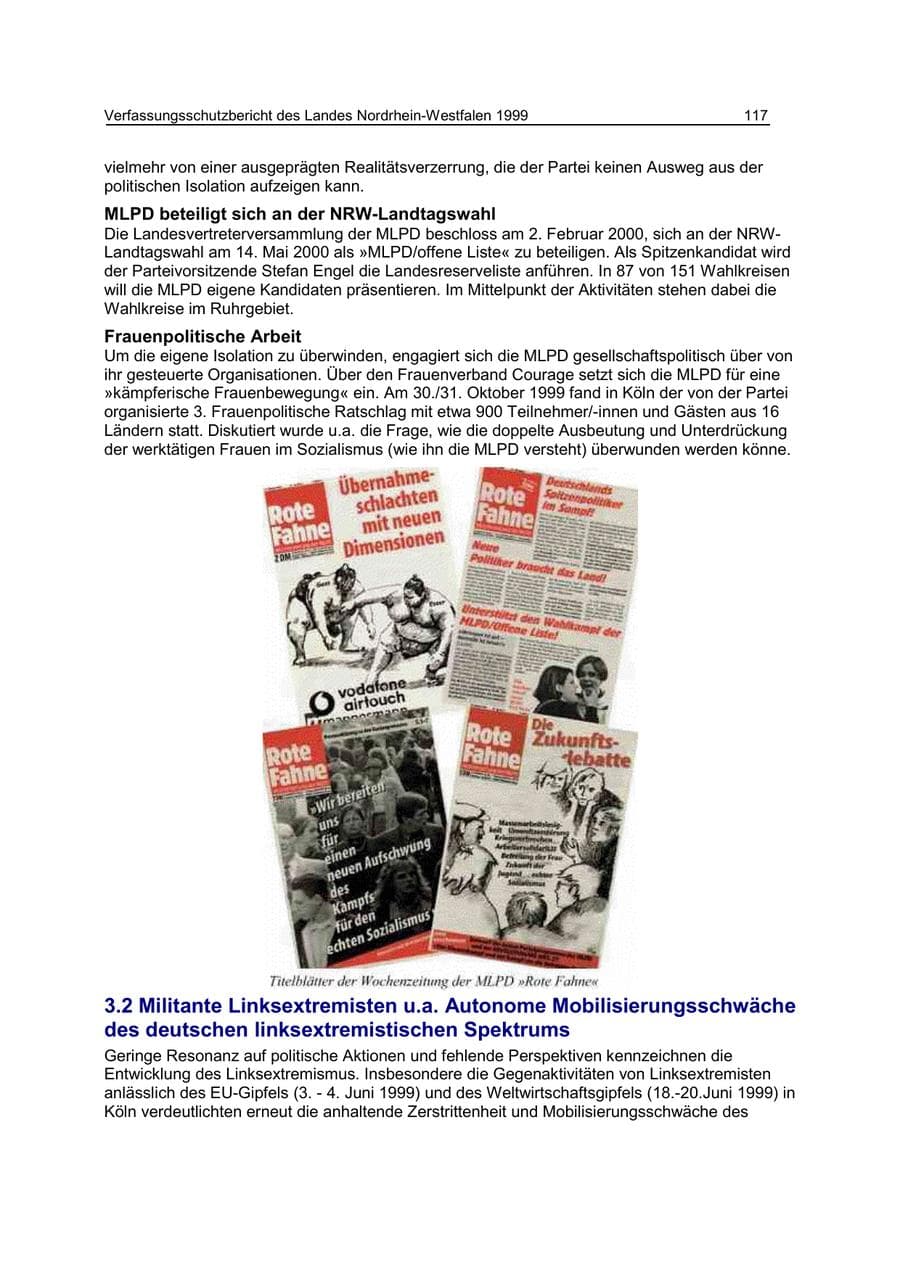 Seite 117 des Verfassungsschutzbericht 1999 Nordrhein-Westfalen