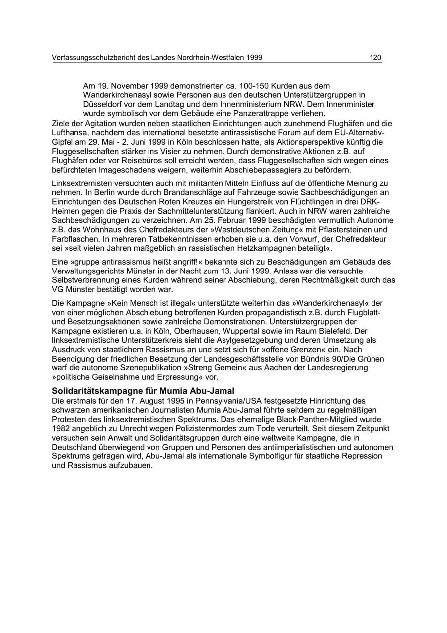Seite 120 des Verfassungsschutzbericht 1999 Nordrhein-Westfalen