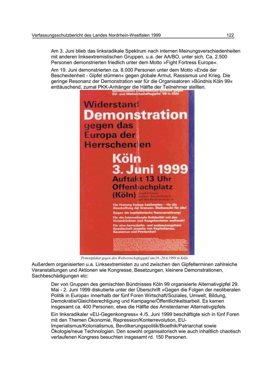 Seite 122 des Verfassungsschutzbericht 1999 Nordrhein-Westfalen