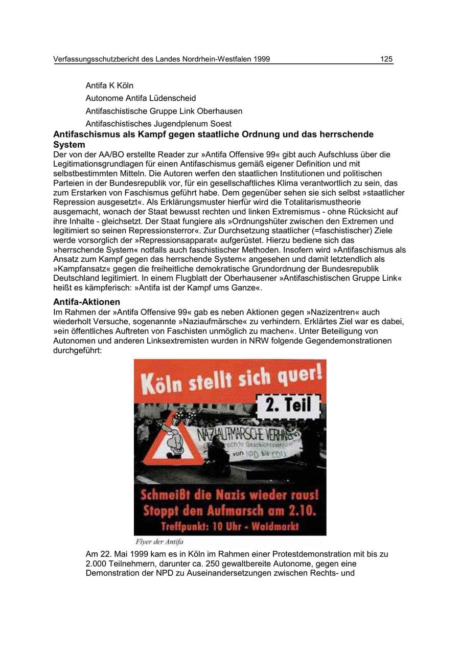 Seite 125 des Verfassungsschutzbericht 1999 Nordrhein-Westfalen