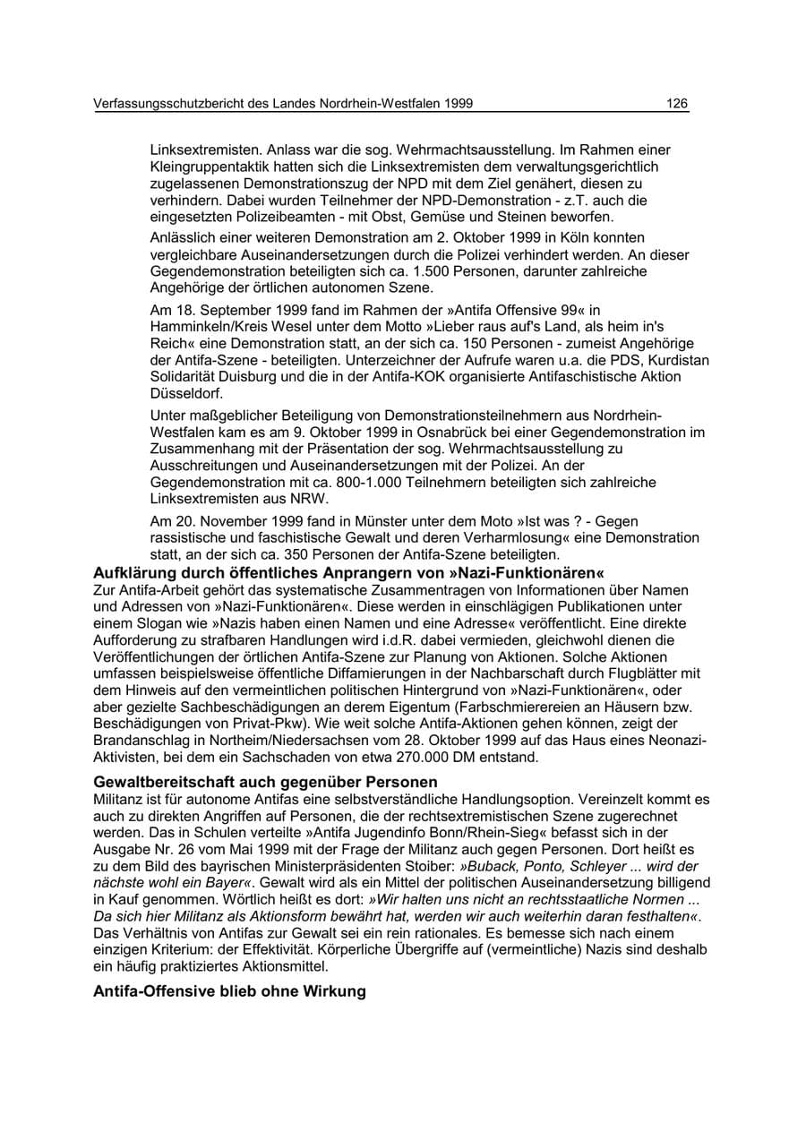 Seite 126 des Verfassungsschutzbericht 1999 Nordrhein-Westfalen