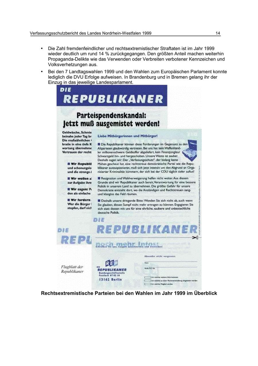 Seite 14 des Verfassungsschutzbericht 1999 Nordrhein-Westfalen