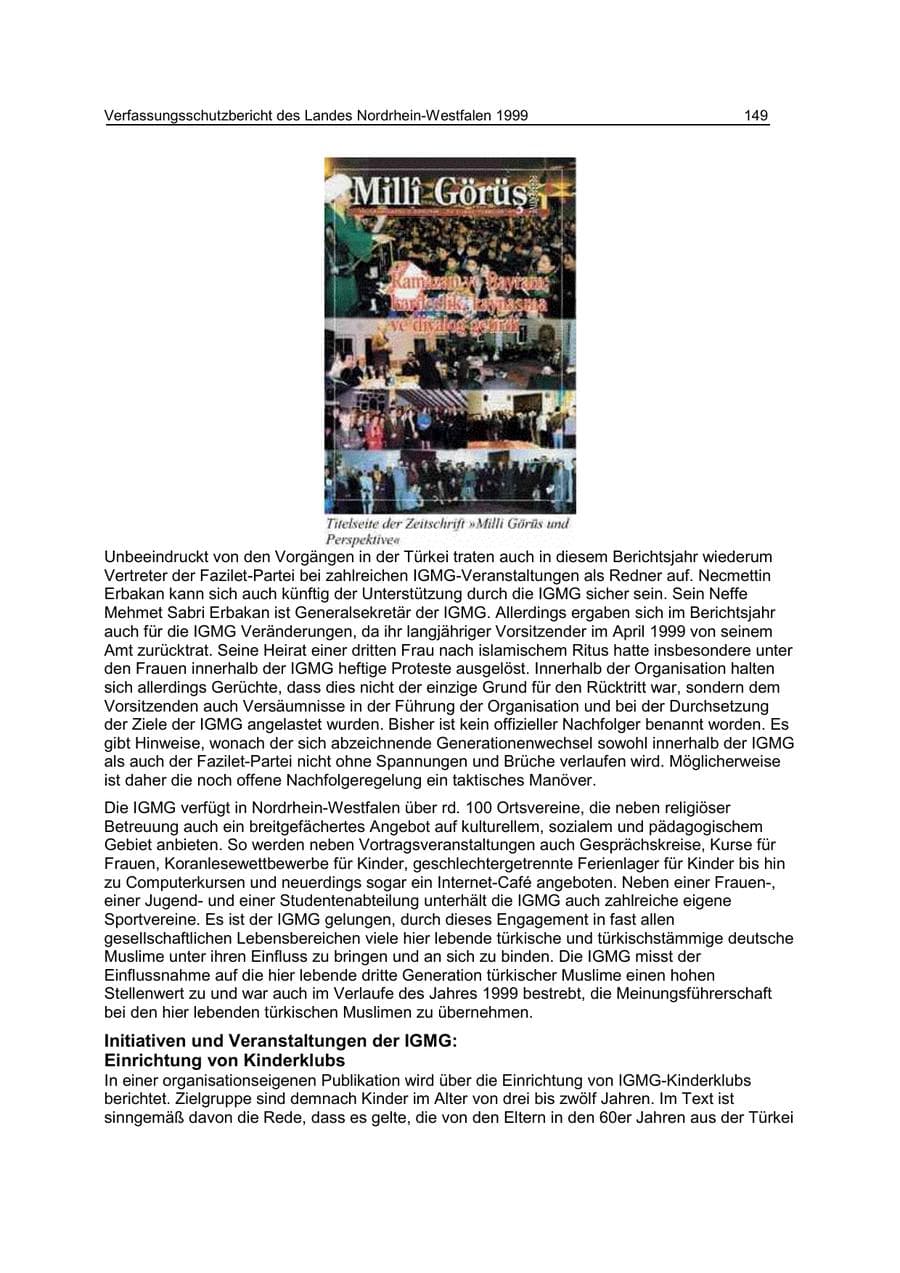 Seite 149 des Verfassungsschutzbericht 1999 Nordrhein-Westfalen