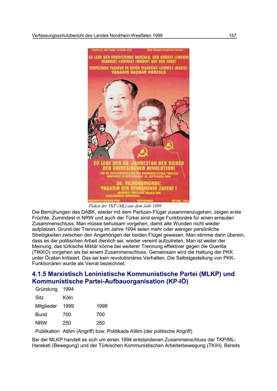 Seite 157 des Verfassungsschutzbericht 1999 Nordrhein-Westfalen