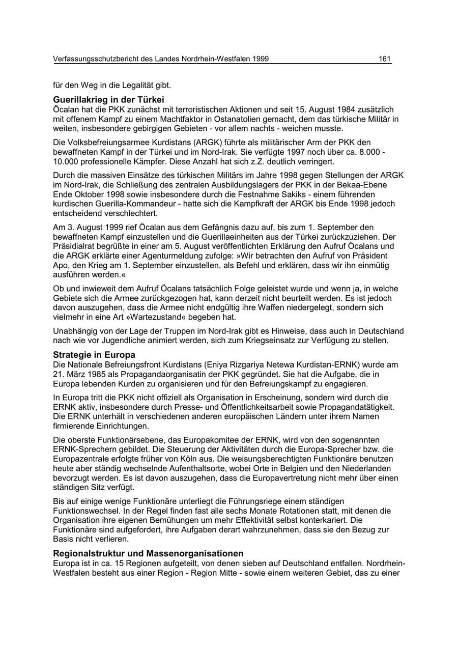 Seite 161 des Verfassungsschutzbericht 1999 Nordrhein-Westfalen