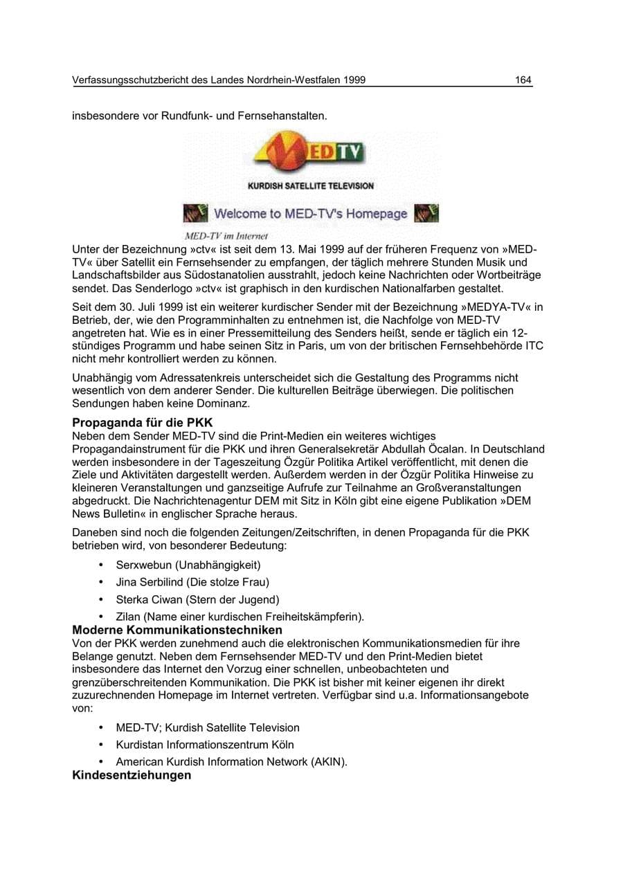Seite 164 des Verfassungsschutzbericht 1999 Nordrhein-Westfalen