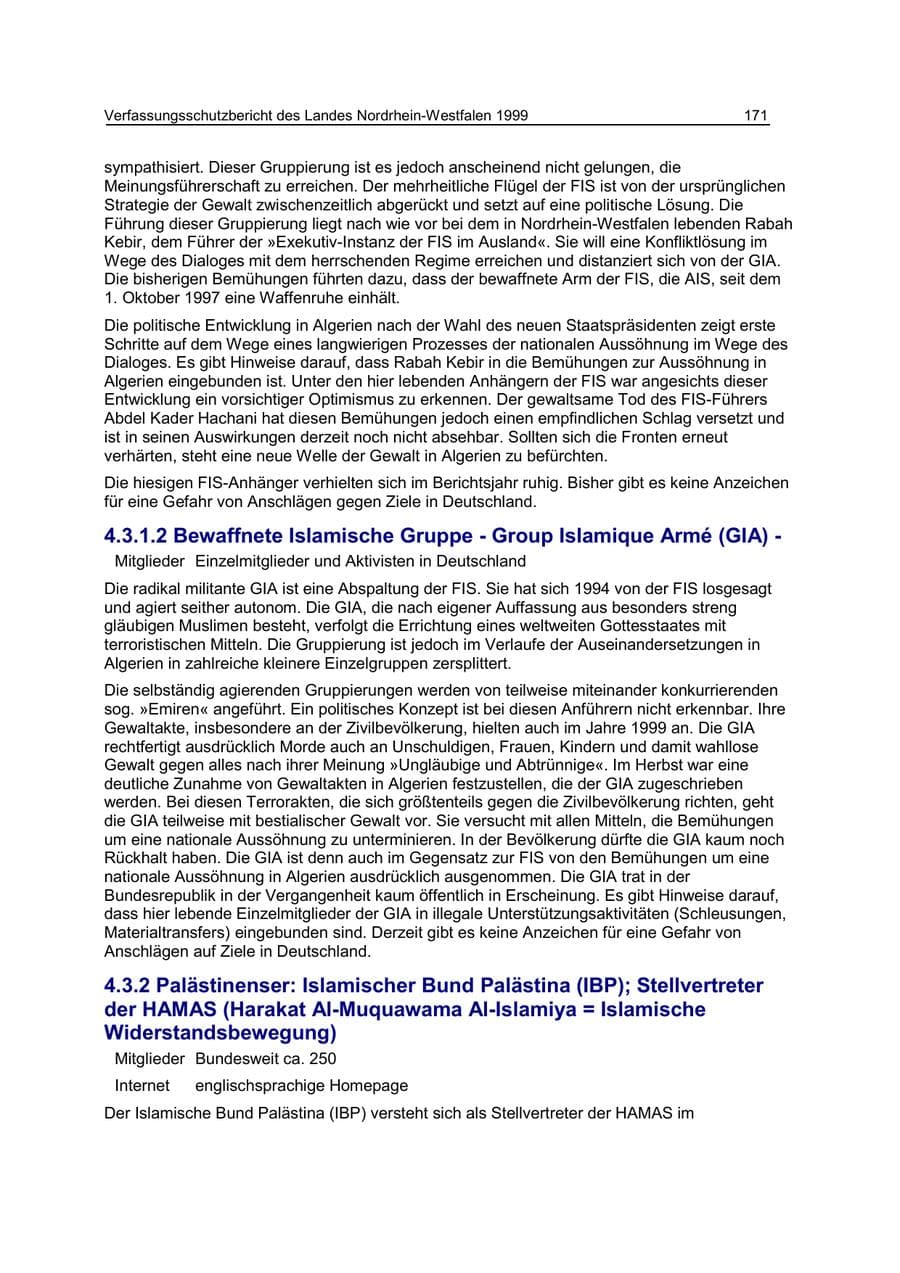 Seite 171 des Verfassungsschutzbericht 1999 Nordrhein-Westfalen