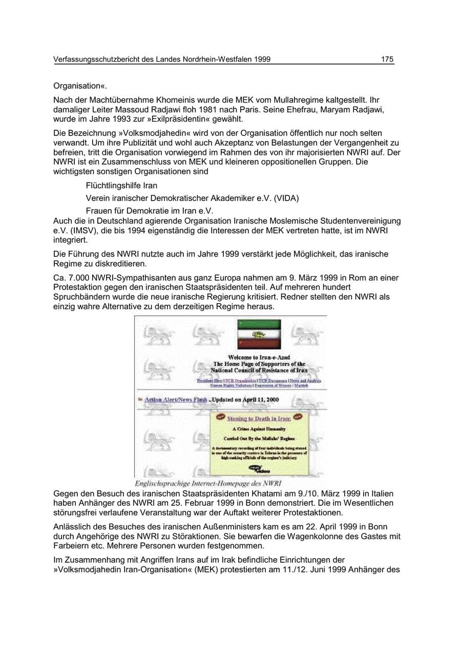 Seite 175 des Verfassungsschutzbericht 1999 Nordrhein-Westfalen