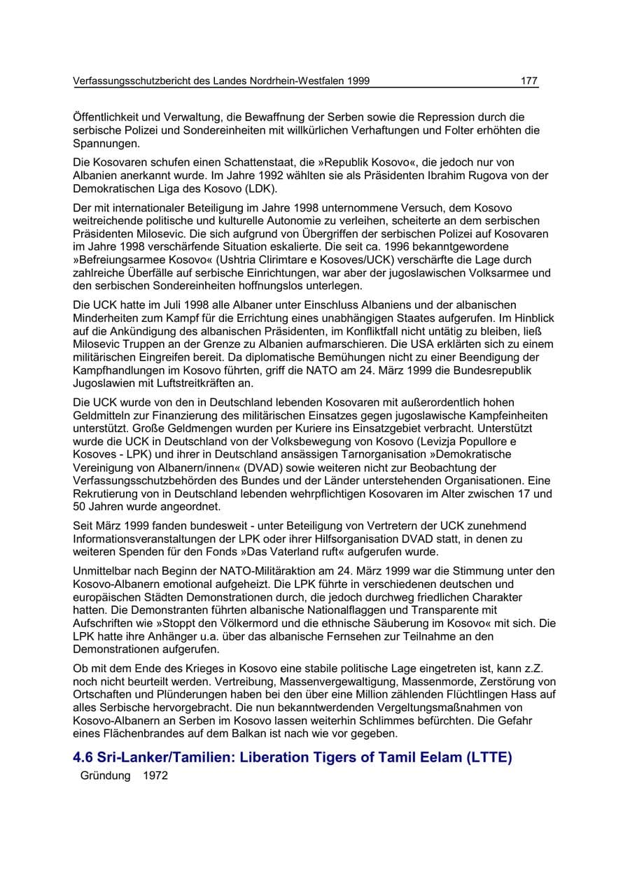 Seite 177 des Verfassungsschutzbericht 1999 Nordrhein-Westfalen