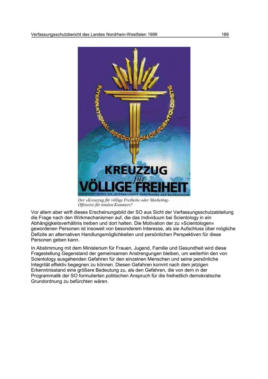Seite 189 des Verfassungsschutzbericht 1999 Nordrhein-Westfalen
