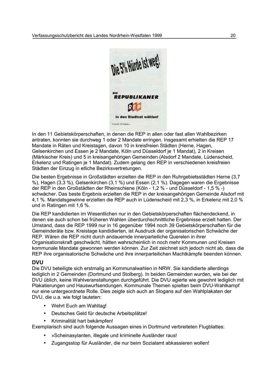 Seite 20 des Verfassungsschutzbericht 1999 Nordrhein-Westfalen