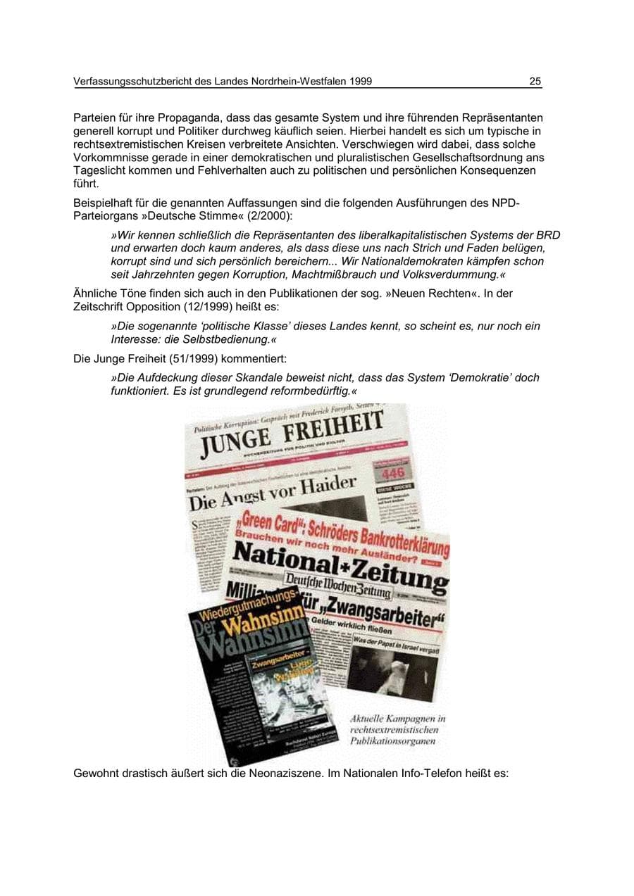 Seite 25 des Verfassungsschutzbericht 1999 Nordrhein-Westfalen
