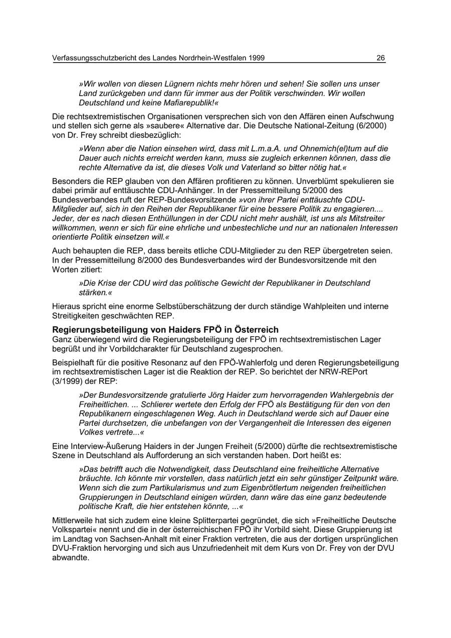 Seite 26 des Verfassungsschutzbericht 1999 Nordrhein-Westfalen