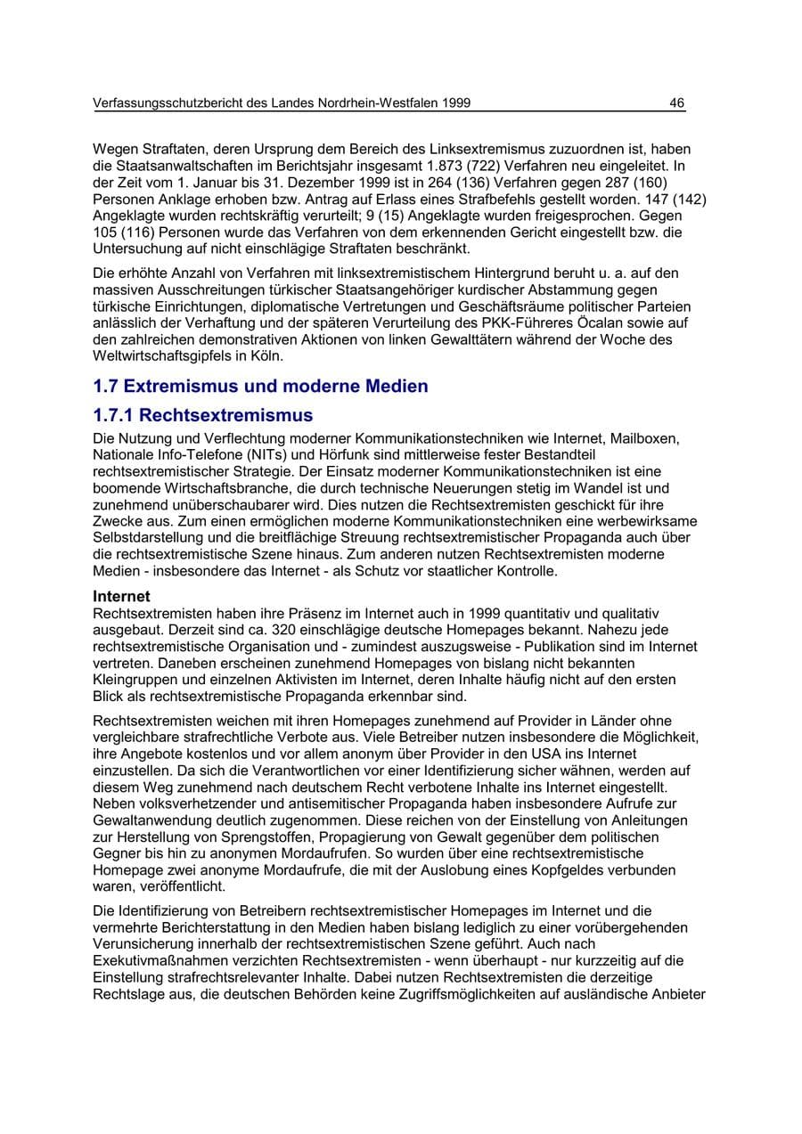 Seite 46 des Verfassungsschutzbericht 1999 Nordrhein-Westfalen