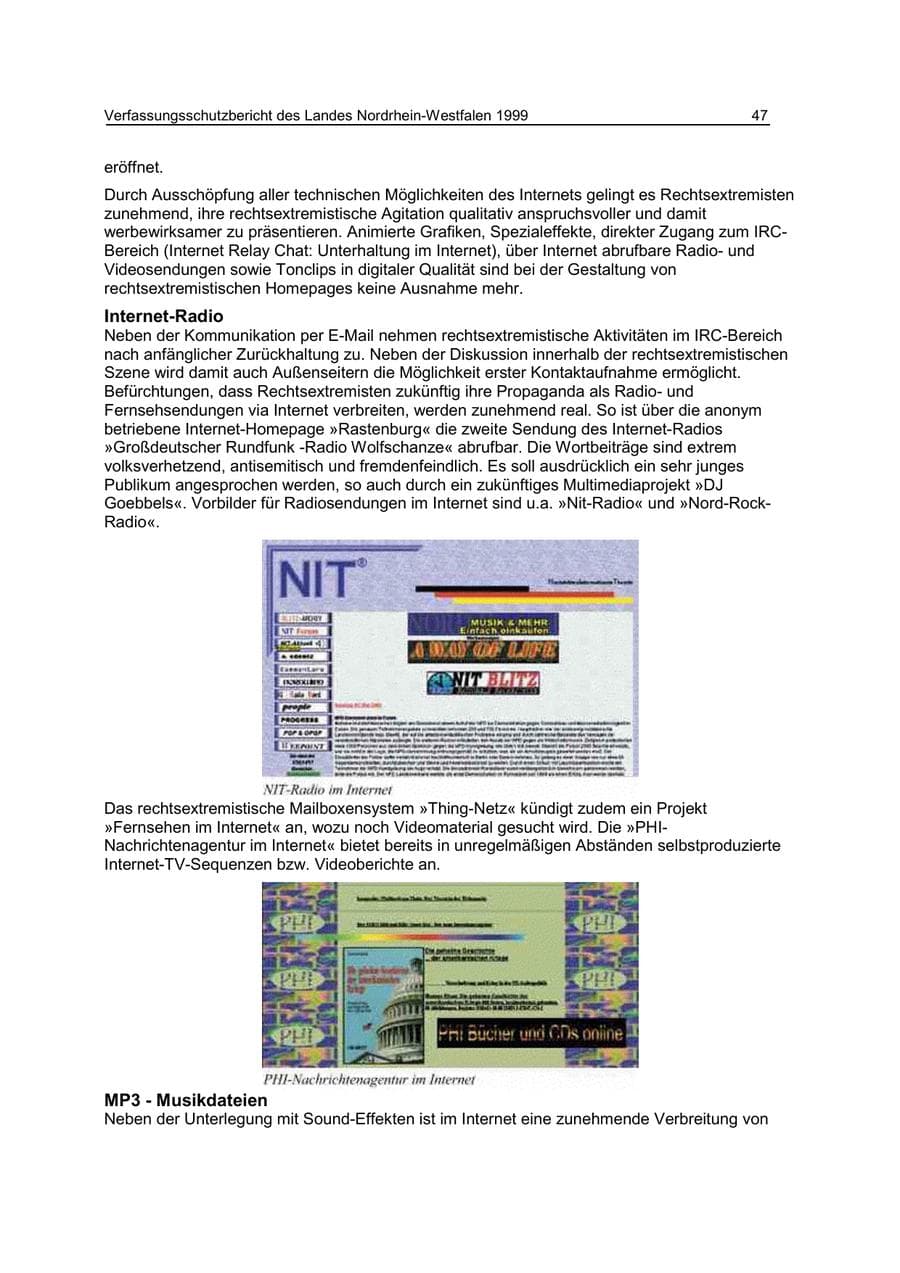 Seite 47 des Verfassungsschutzbericht 1999 Nordrhein-Westfalen