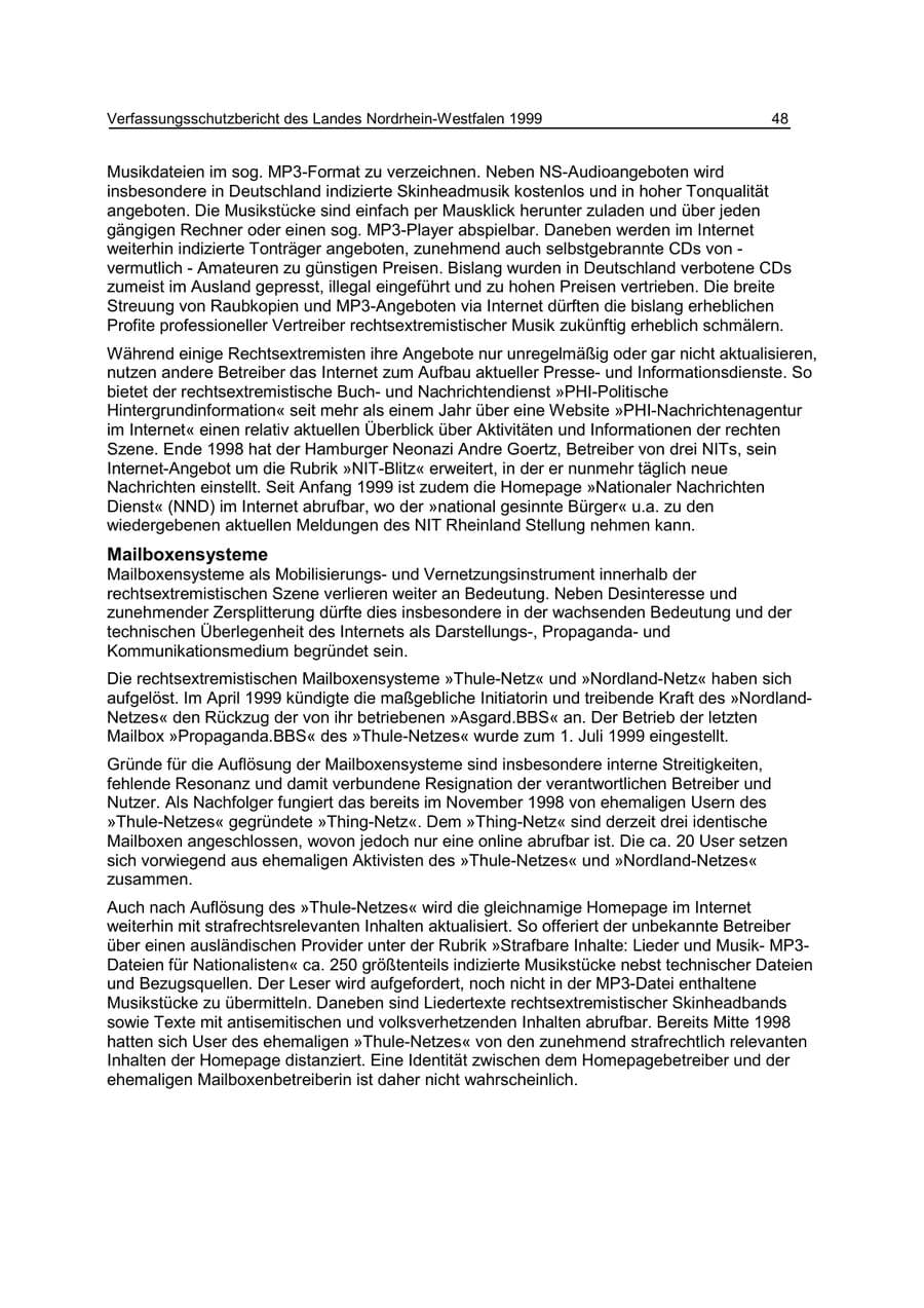 Seite 48 des Verfassungsschutzbericht 1999 Nordrhein-Westfalen