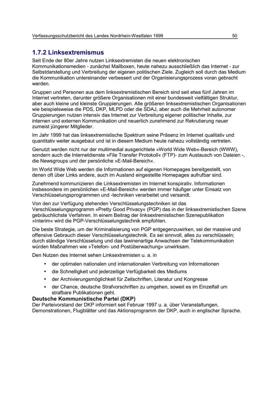 Seite 50 des Verfassungsschutzbericht 1999 Nordrhein-Westfalen