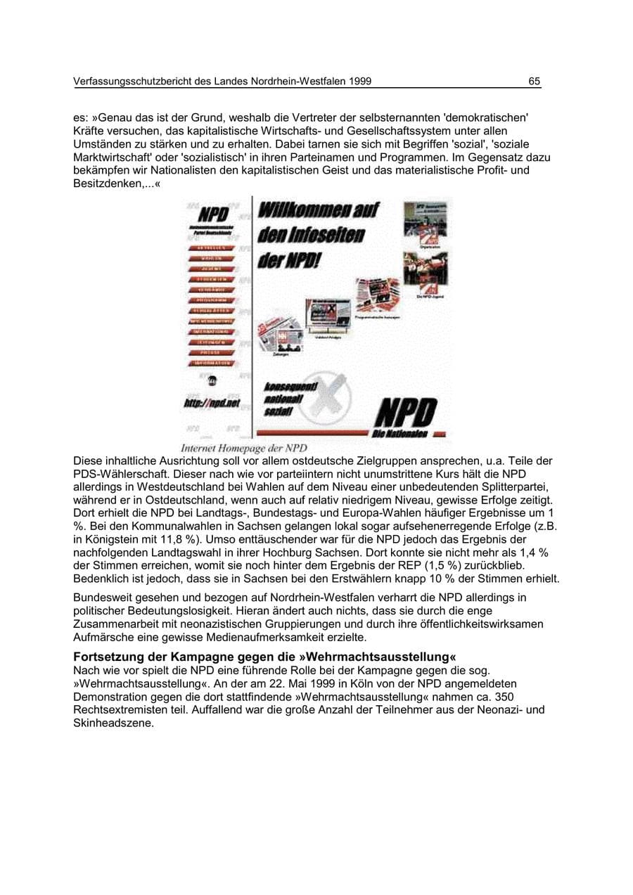 Seite 65 des Verfassungsschutzbericht 1999 Nordrhein-Westfalen