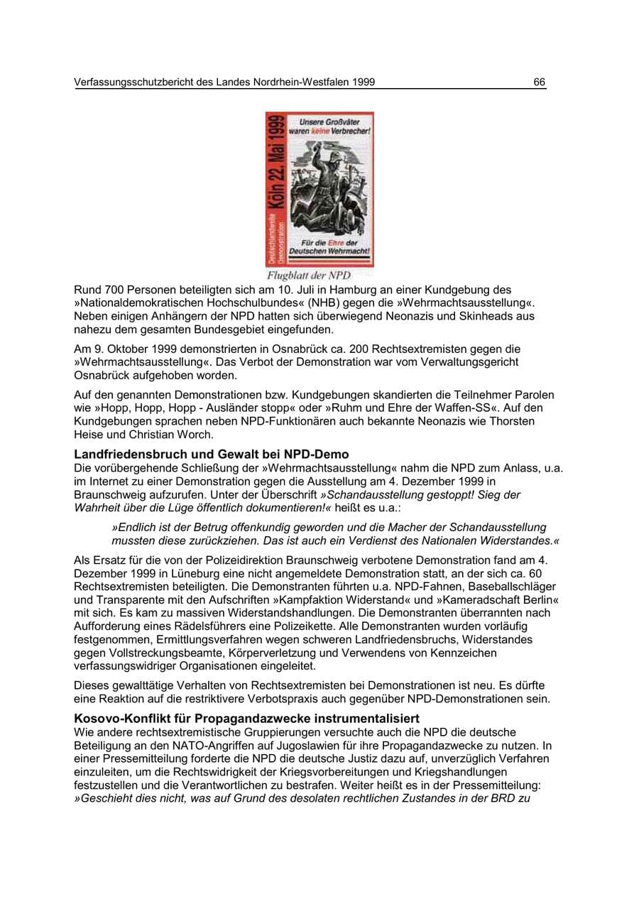 Seite 66 des Verfassungsschutzbericht 1999 Nordrhein-Westfalen