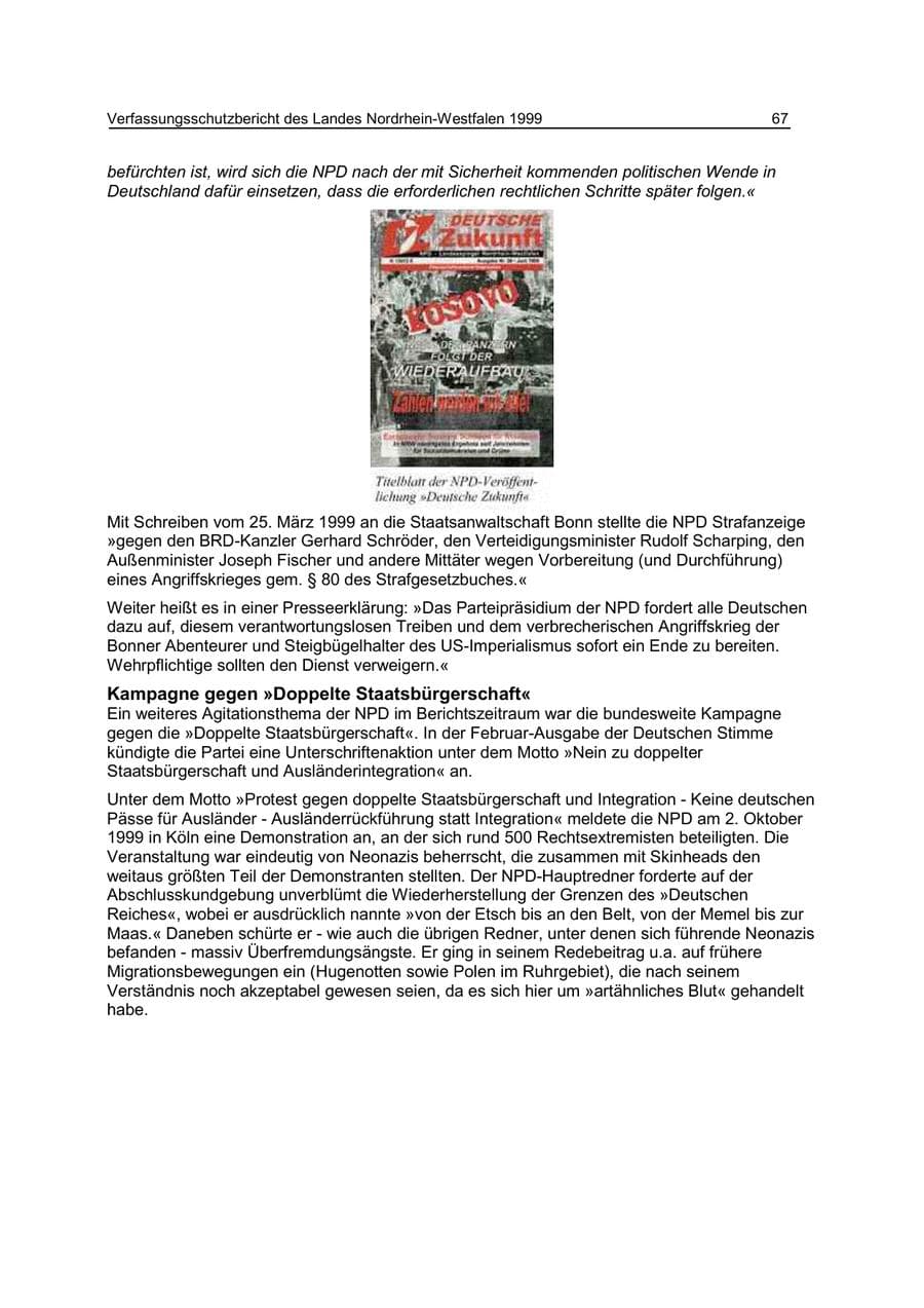 Seite 67 des Verfassungsschutzbericht 1999 Nordrhein-Westfalen