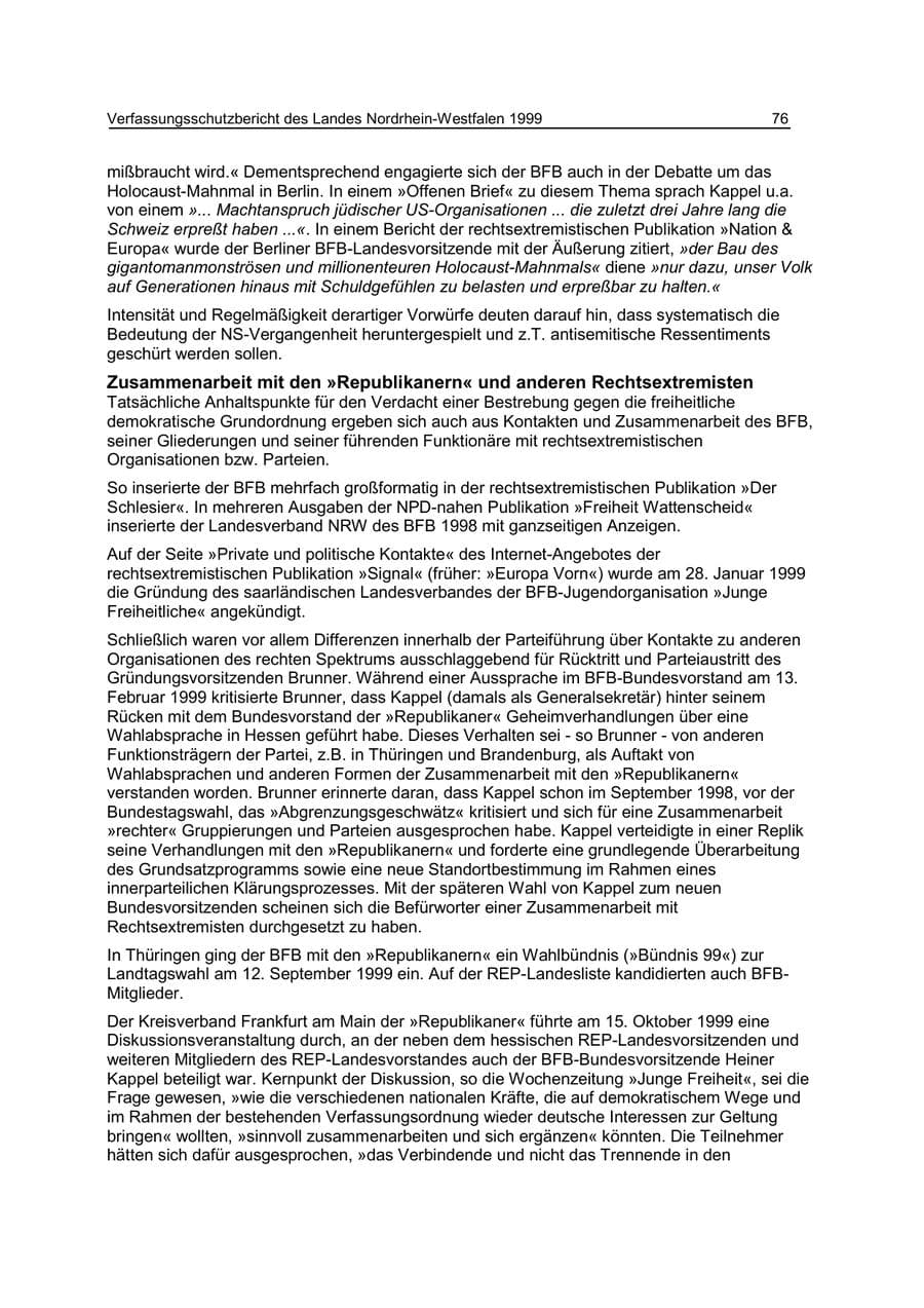 Seite 76 des Verfassungsschutzbericht 1999 Nordrhein-Westfalen
