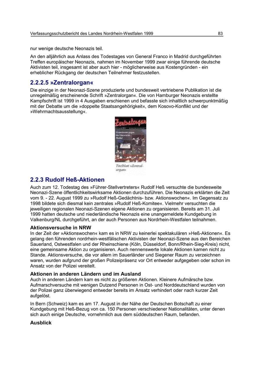 Seite 83 des Verfassungsschutzbericht 1999 Nordrhein-Westfalen
