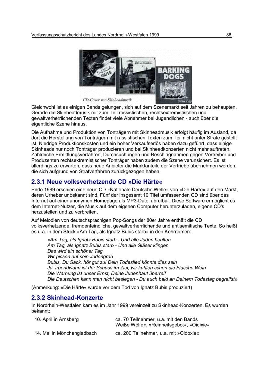 Seite 86 des Verfassungsschutzbericht 1999 Nordrhein-Westfalen