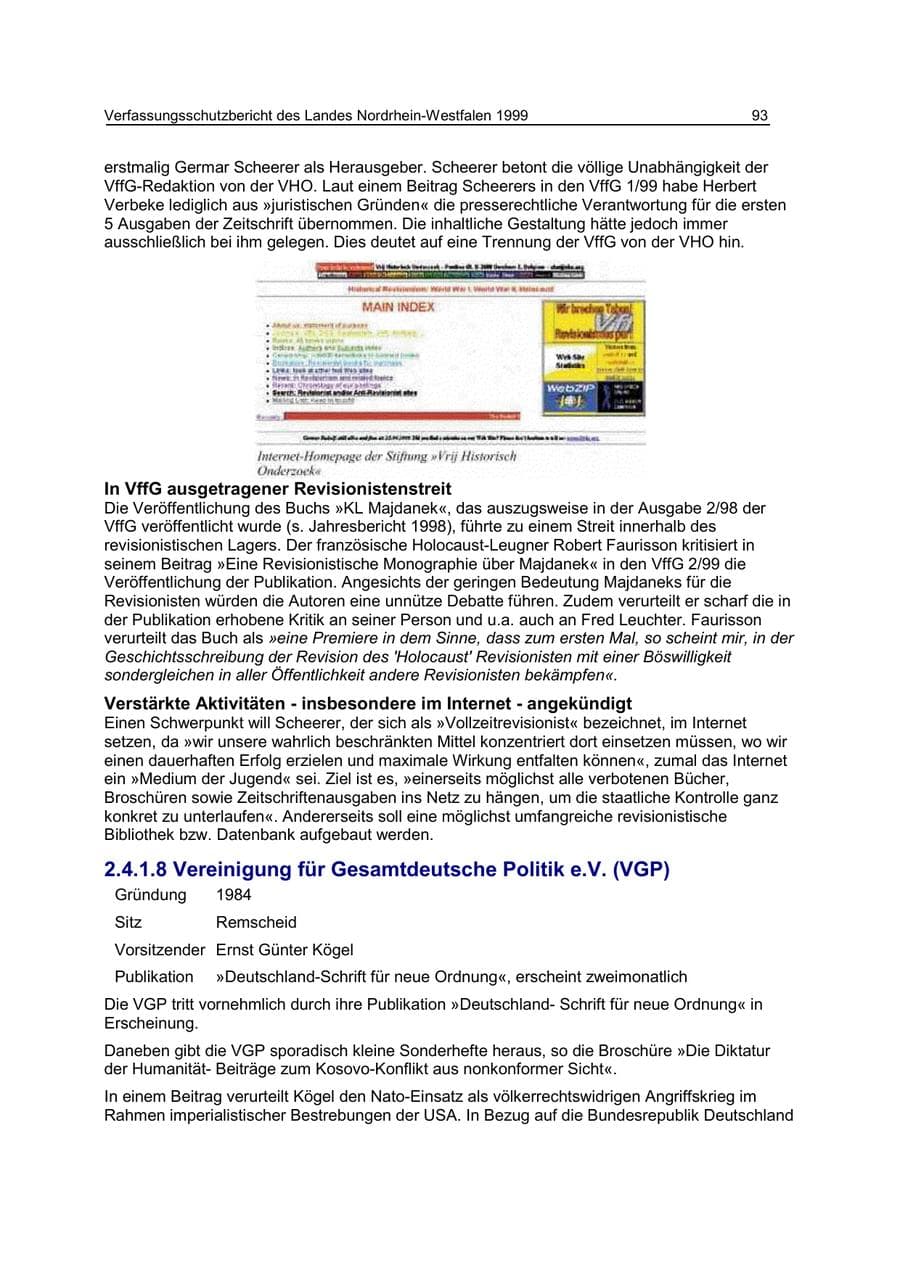 Seite 93 des Verfassungsschutzbericht 1999 Nordrhein-Westfalen