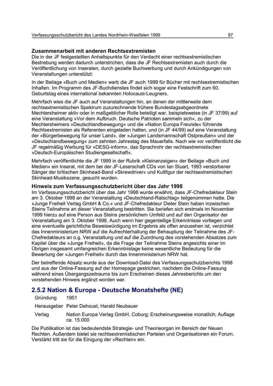 Seite 97 des Verfassungsschutzbericht 1999 Nordrhein-Westfalen