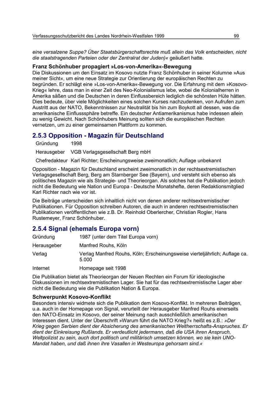Seite 99 des Verfassungsschutzbericht 1999 Nordrhein-Westfalen
