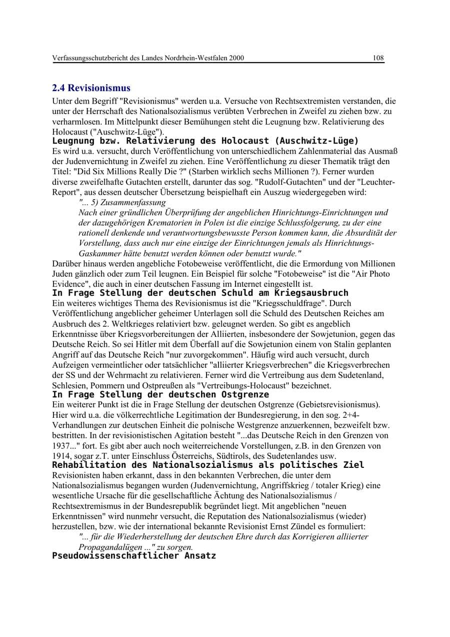 Seite 108 des Verfassungsschutzbericht 2000 Nordrhein-Westfalen