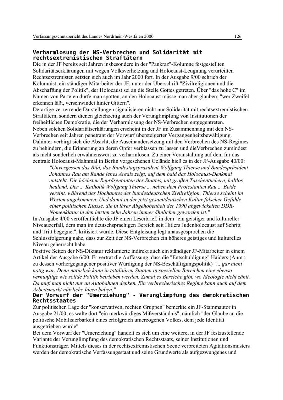 Seite 126 des Verfassungsschutzbericht 2000 Nordrhein-Westfalen