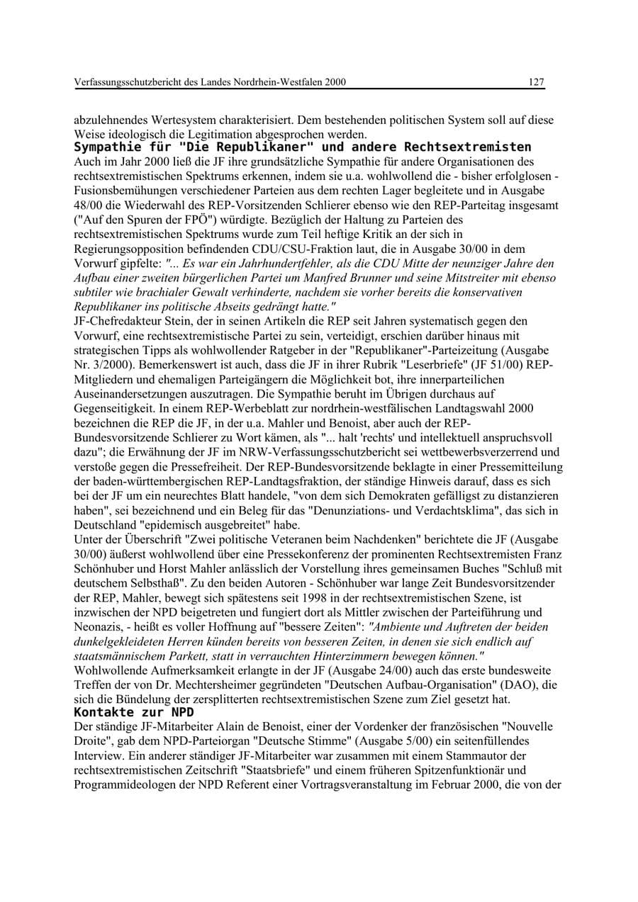 Seite 127 des Verfassungsschutzbericht 2000 Nordrhein-Westfalen