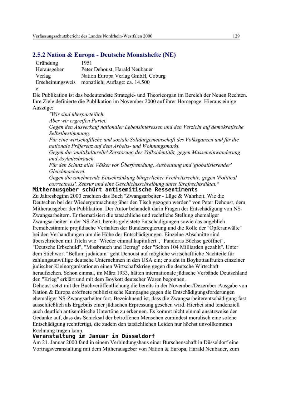 Seite 129 des Verfassungsschutzbericht 2000 Nordrhein-Westfalen