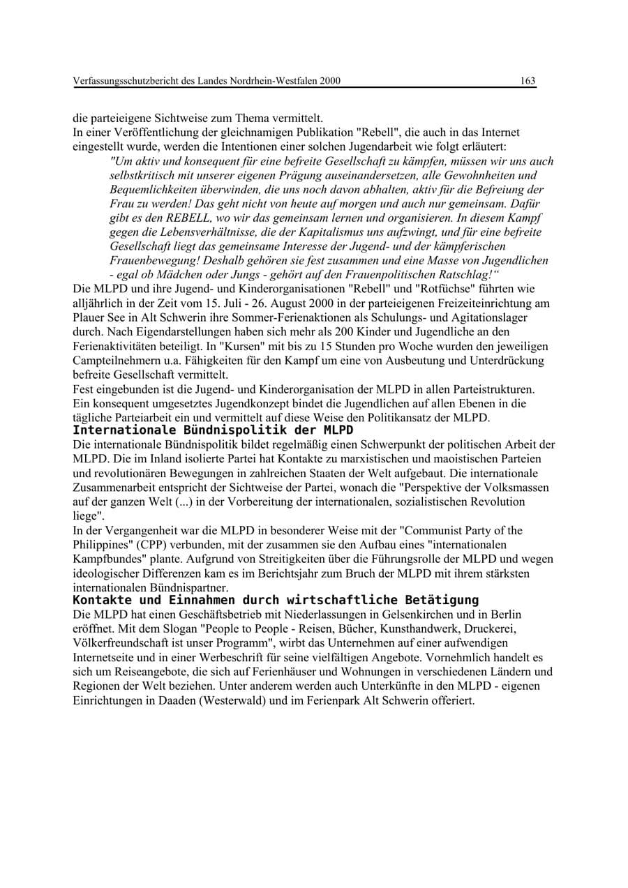 Seite 163 des Verfassungsschutzbericht 2000 Nordrhein-Westfalen