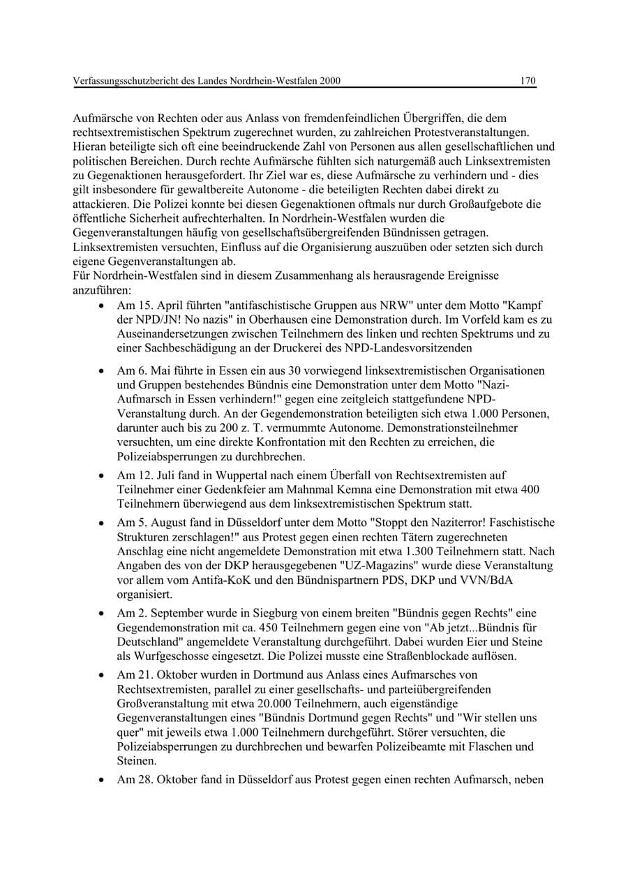 Seite 170 des Verfassungsschutzbericht 2000 Nordrhein-Westfalen